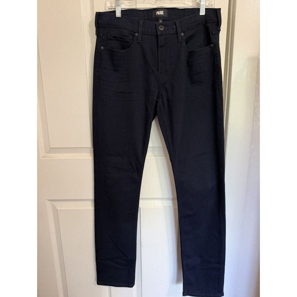 PAIGE Lennox Slim Straight Fit Men's Jeans Size 32 Solid Dark Blue Wash Denim